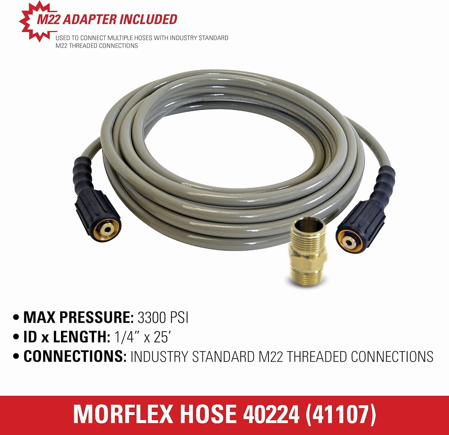 Simpson Cleaning 40224 Morflex Series 3300 PSI Pressure Washer Hose, Cold Water Use, Inner Diameter, Natural, 25-Feet (1/4 Inch)