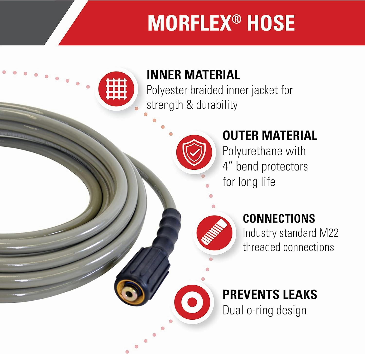 Simpson Cleaning 40224 Morflex Series 3300 PSI Pressure Washer Hose, Cold Water Use, Inner Diameter, Natural, 25-Feet (1/4 Inch)