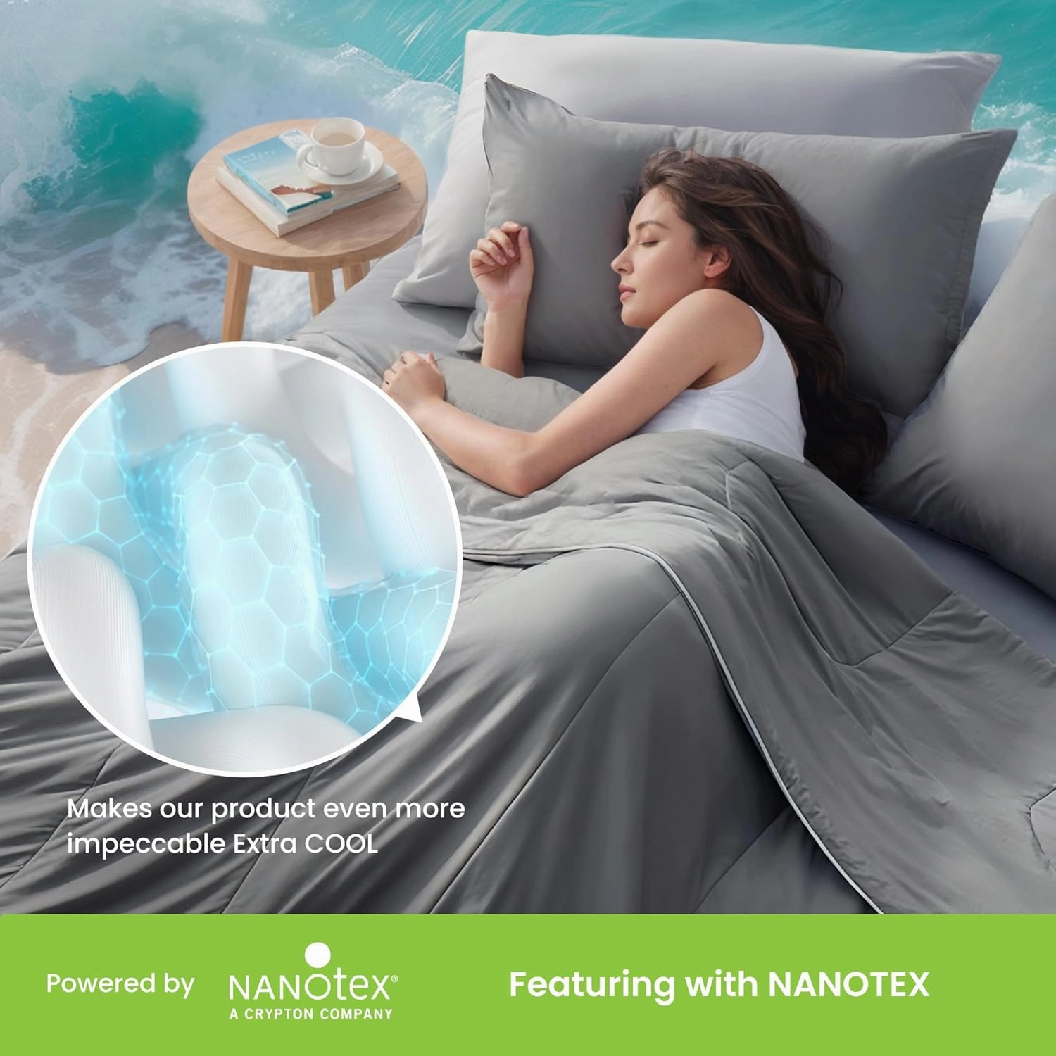 SLEEP ZONE Queen Cooling Comforter Set for Hot Sleepers, Nanotex Cooling Blanket，3 Pieces Jersey Knit Bedding, Reversible Cool Feeling, Soft and Breathable with 2 Pillowcases, 1 Comforter (Dark Grey)