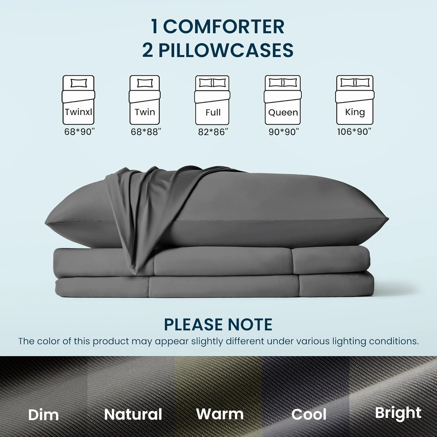 SLEEP ZONE Queen Cooling Comforter Set for Hot Sleepers, Nanotex Cooling Blanket，3 Pieces Jersey Knit Bedding, Reversible Cool Feeling, Soft and Breathable with 2 Pillowcases, 1 Comforter (Dark Grey)