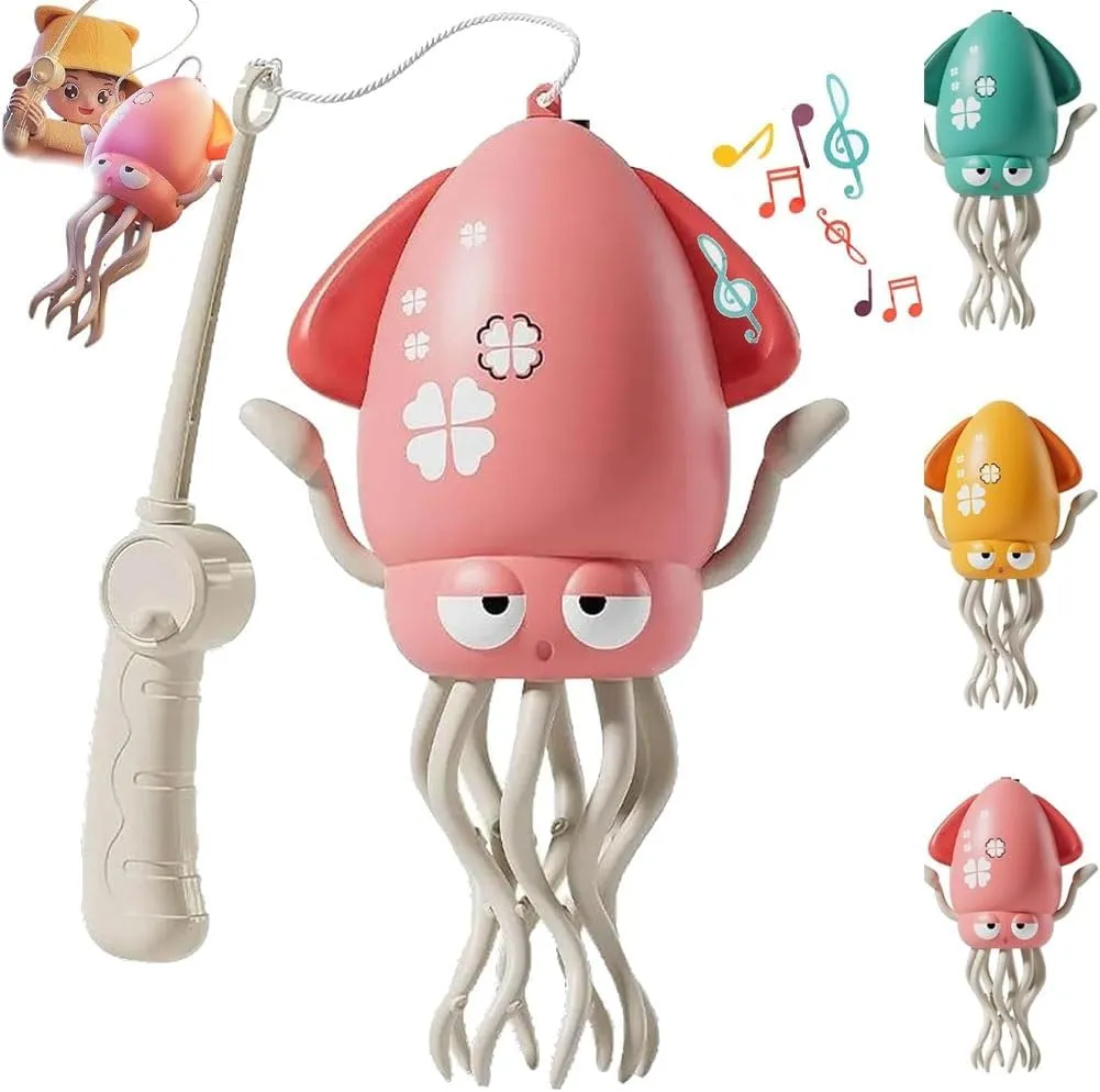 Smart Tentacle Explorer, Playful Dancing Octopus Toy, Wiggly Wonder Interactive Fun Octopus, Electric Automatic Obstacle Avoidance Toy, Smart 8-Leg Wiggly Robotic with LED & Music(Pink Fishing Rod)