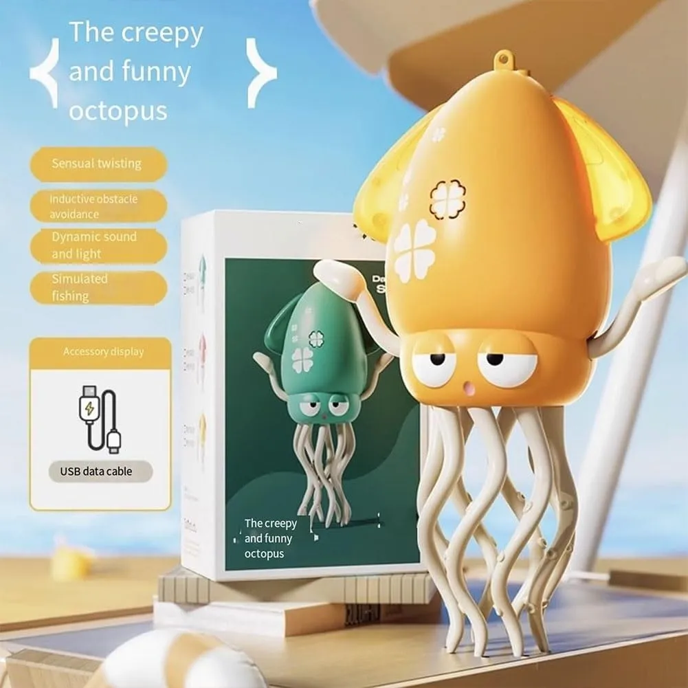 Smart Tentacle Explorer, Playful Dancing Octopus Toy, Wiggly Wonder Interactive Fun Octopus, Electric Automatic Obstacle Avoidance Toy, Smart 8-Leg Wiggly Robotic with LED & Music(Pink Fishing Rod)