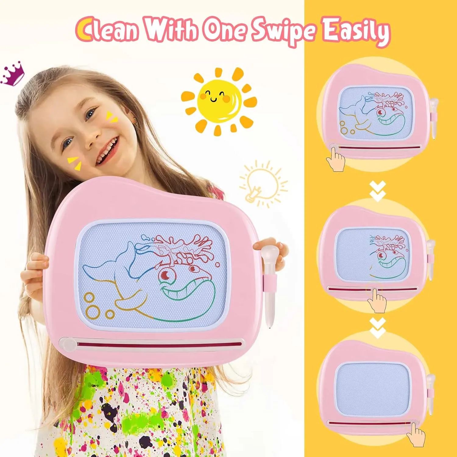 Smasiagon Magnetic Drawing Board for Kids- Girls Toys for Toddler 1-3 - Portable Doodle Board Educational Toys for Ages 2-4 - Birthday Gift Easter Basket Stuffers（Pink