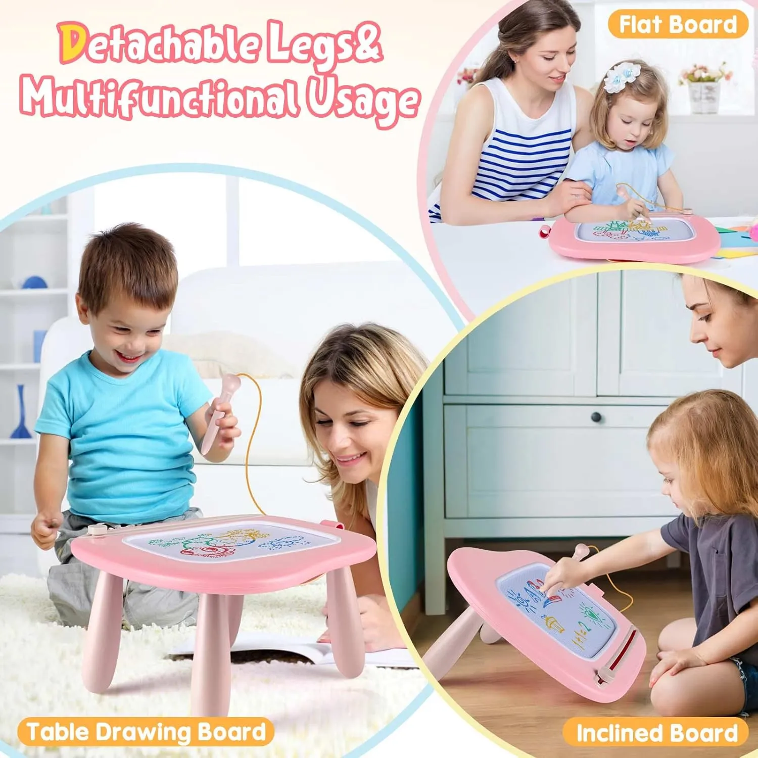 Smasiagon Magnetic Drawing Board for Kids- Girls Toys for Toddler 1-3 - Portable Doodle Board Educational Toys for Ages 2-4 - Birthday Gift Easter Basket Stuffers（Pink