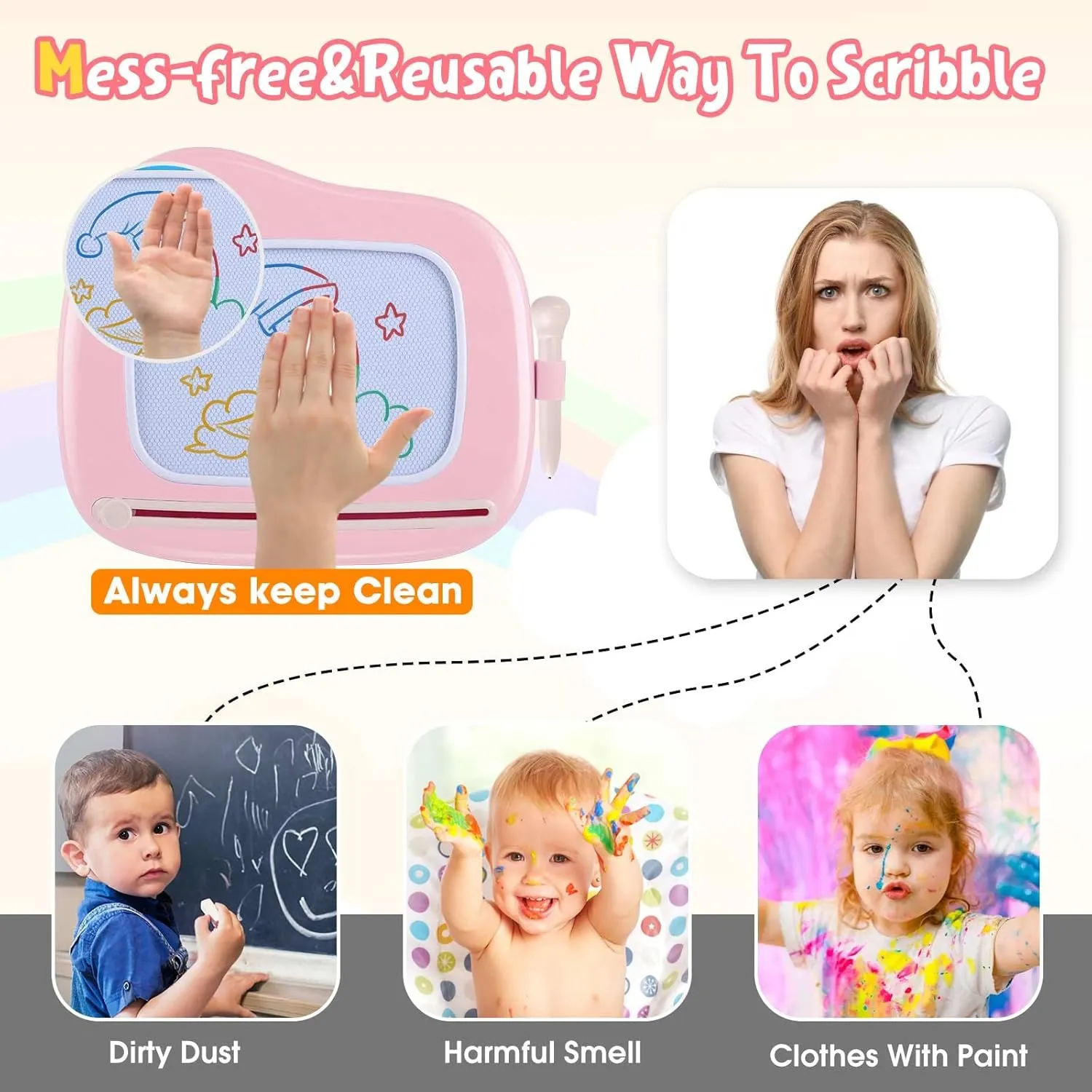 Smasiagon Magnetic Drawing Board for Kids- Girls Toys for Toddler 1-3 - Portable Doodle Board Educational Toys for Ages 2-4 - Birthday Gift Easter Basket Stuffers（Pink