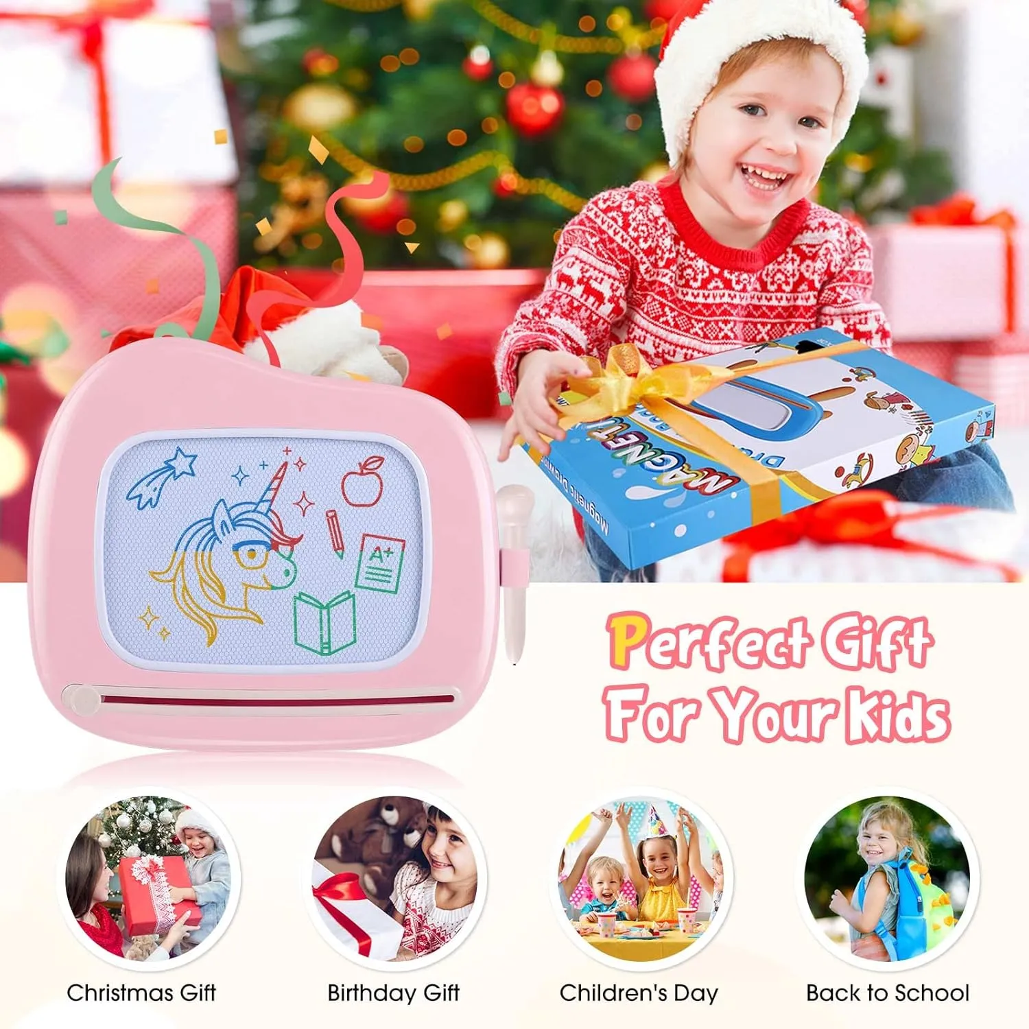 Smasiagon Magnetic Drawing Board for Kids- Girls Toys for Toddler 1-3 - Portable Doodle Board Educational Toys for Ages 2-4 - Birthday Gift Easter Basket Stuffers（Pink