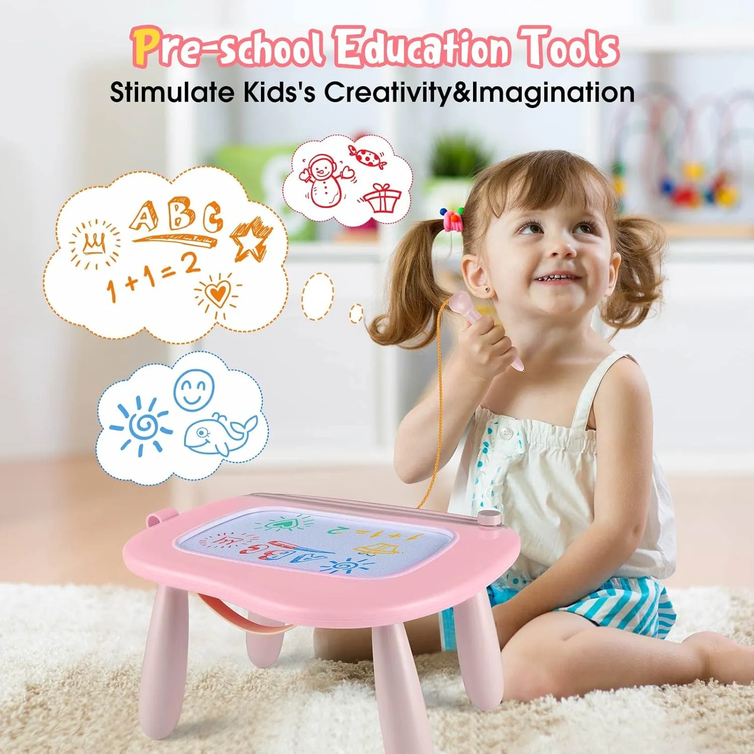 Smasiagon Magnetic Drawing Board for Kids- Girls Toys for Toddler 1-3 - Portable Doodle Board Educational Toys for Ages 2-4 - Birthday Gift Easter Basket Stuffers（Pink