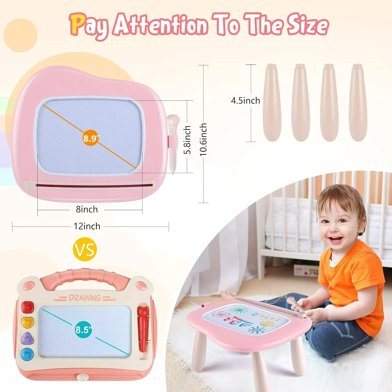 Smasiagon Magnetic Drawing Board for Kids- Girls Toys for Toddler 1-3 - Portable Doodle Board Educational Toys for Ages 2-4 - Birthday Gift Easter Basket Stuffers（Pink