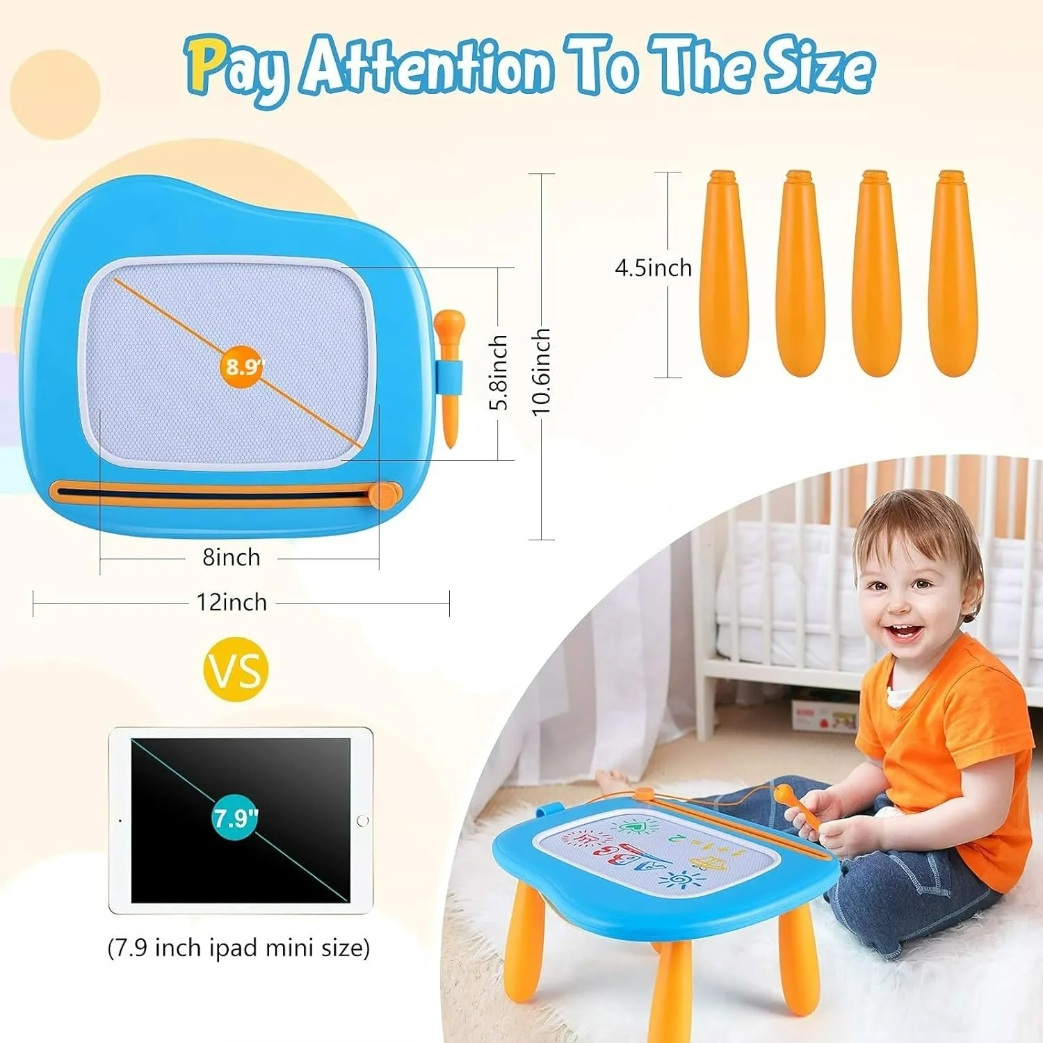 Smasiagon Magnetic Drawing Board for Kids - Toddler Toys for Age 1-2 Boys Girls - Educational Learning Toys for 1 2 3 Year Old Baby Birthday Gifts (Blue)
