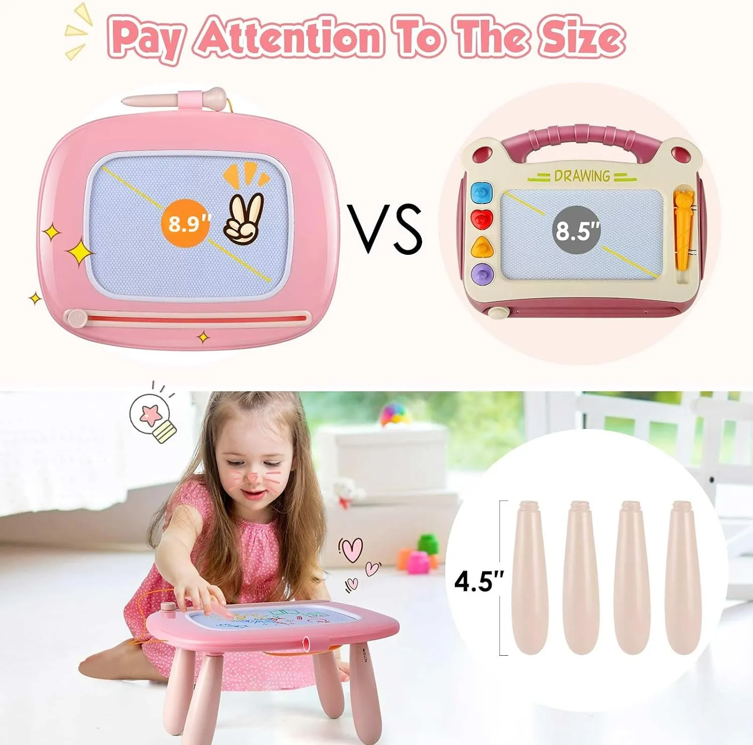 Smasiagon Toddler Toys Age 1-2 Year Old Boys Girls, Magnetic Drawing Doodle Board Pad Educational Learning Toys for 1 2 3 Year Old Boys Girls Gifts Birthday Party (Soft Pink)
