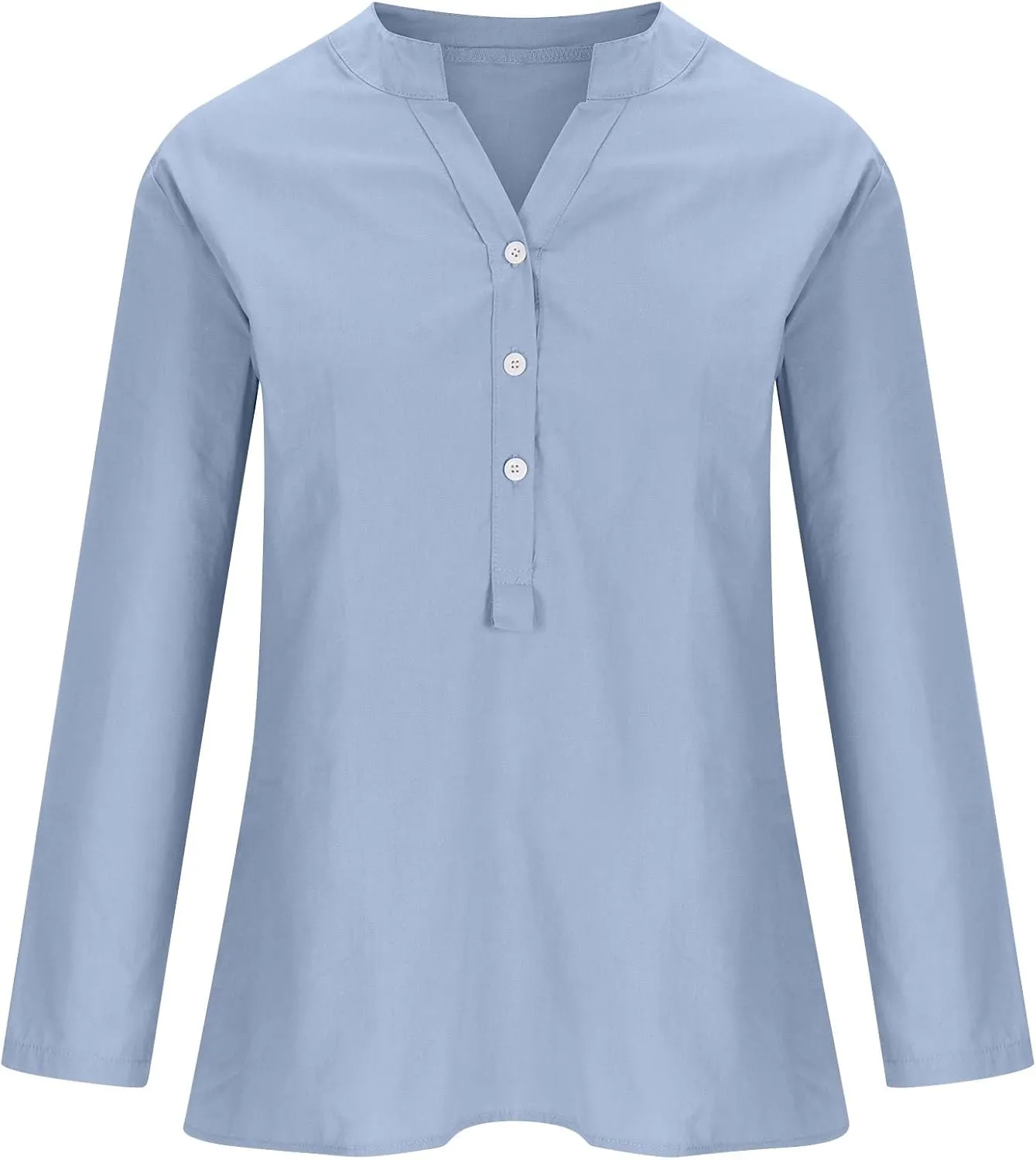 SMIDOW Linen Tops for Women Summer Plus Size Button Down Cotton Linen Shirts Long Sleeve v Neck Loose Comfy Blouse 2023