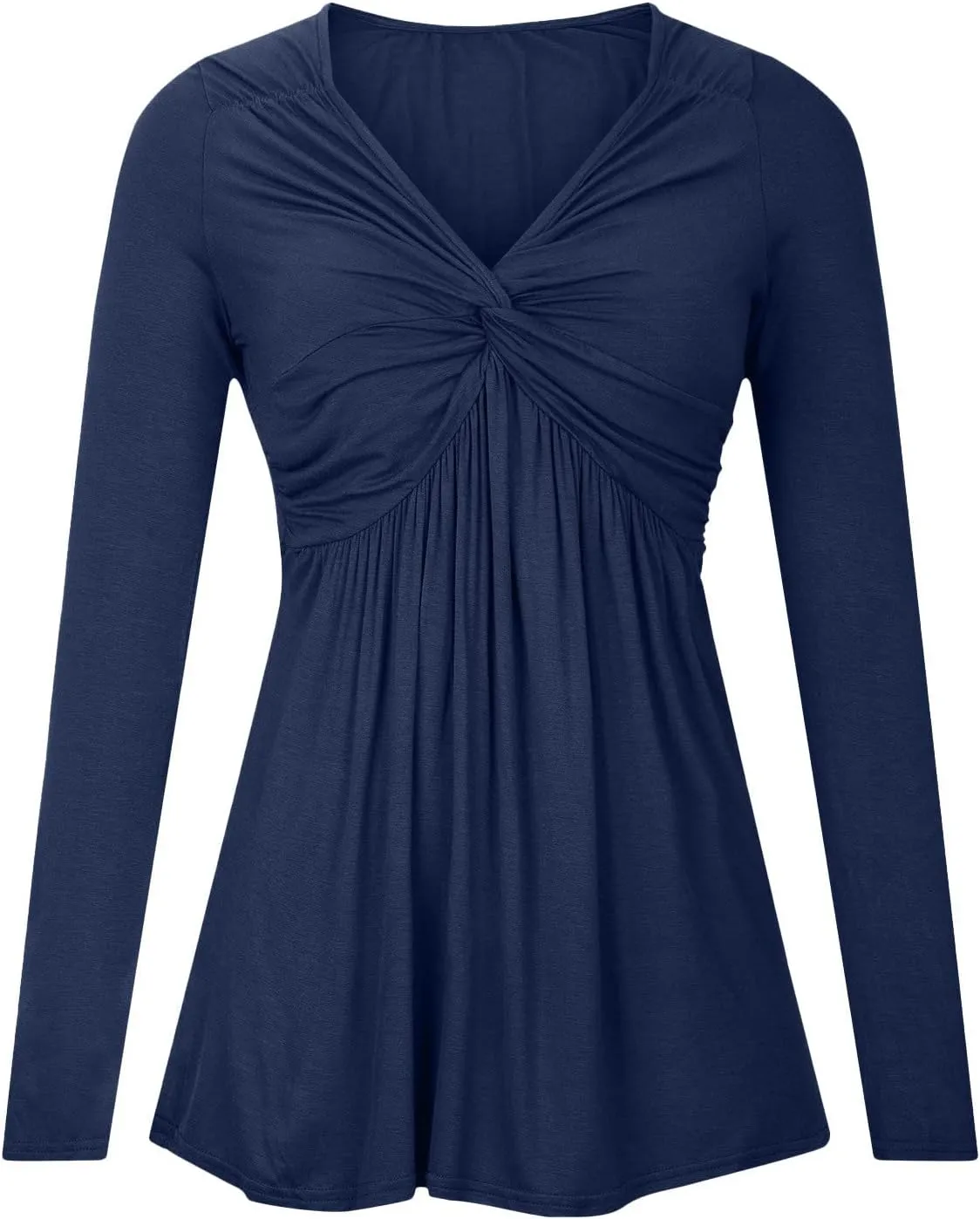 SMIDOW Womens Sexy Twist Front v Neck Tops Trendy Spring Long Sleeve Shirts Solid Casual Loose Comfy Pleated Blouse