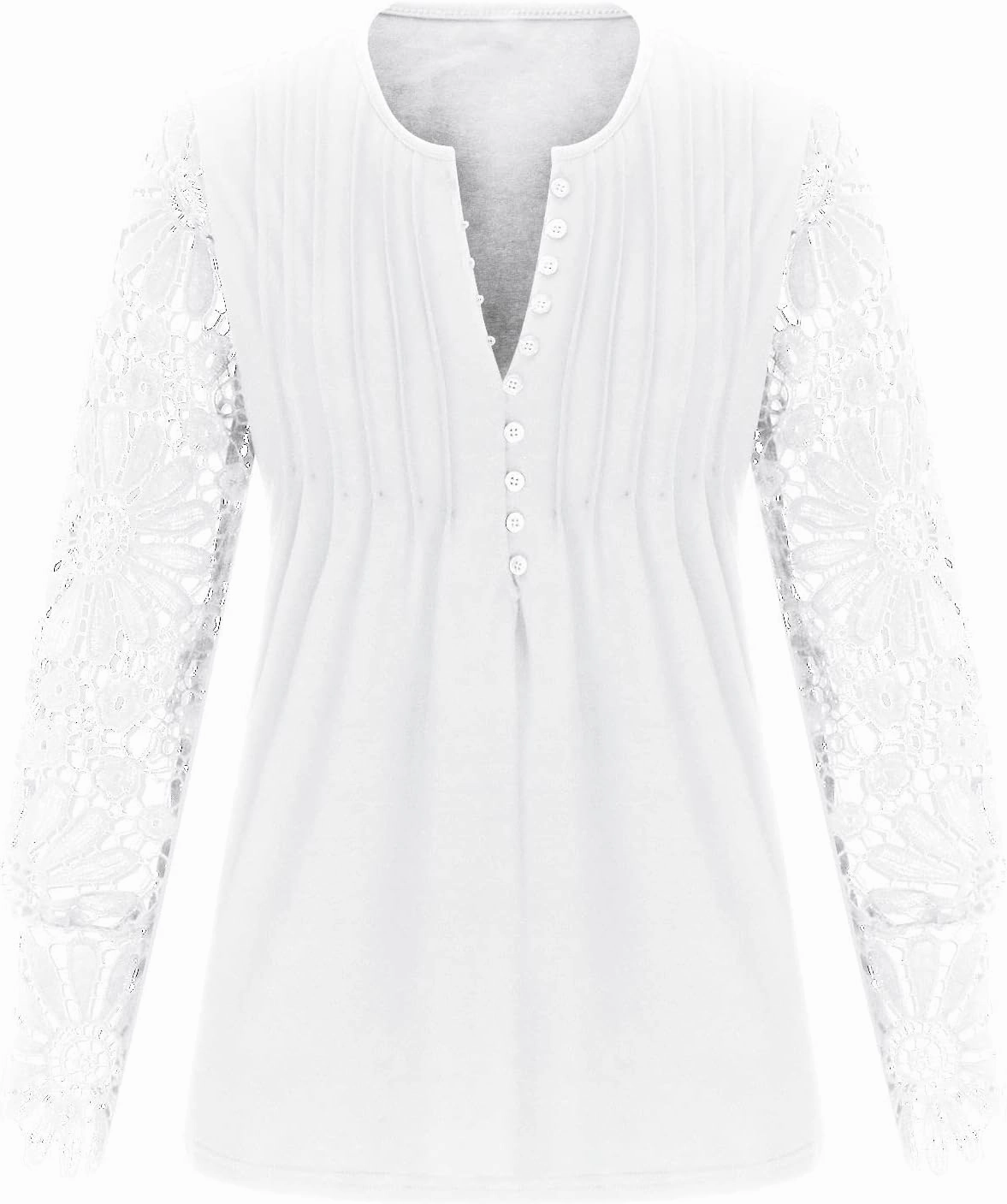 SMIDOW Elegant Lace Lantern Long Sleeve t-Shirt for Women Trendy Sexy Button v Neck Spring Tunic Tops Blouse
