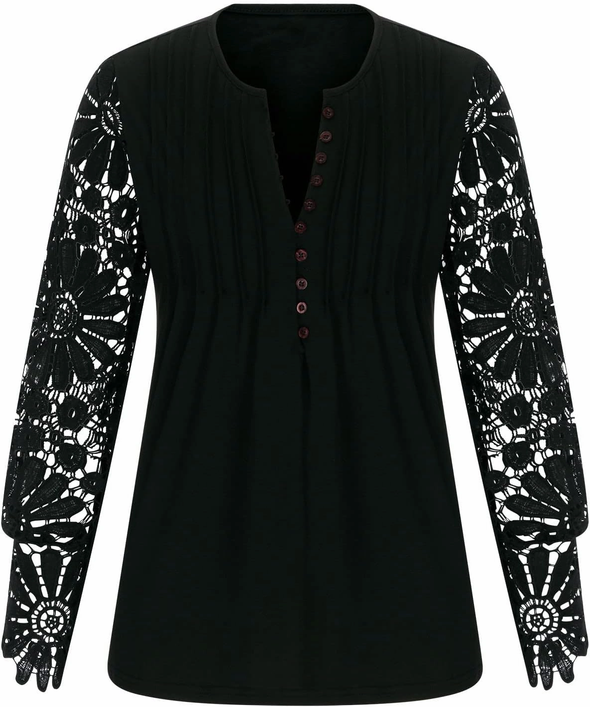 SMIDOW Elegant Lace Lantern Long Sleeve t-Shirt for Women Trendy Sexy Button v Neck Spring Tunic Tops Blouse