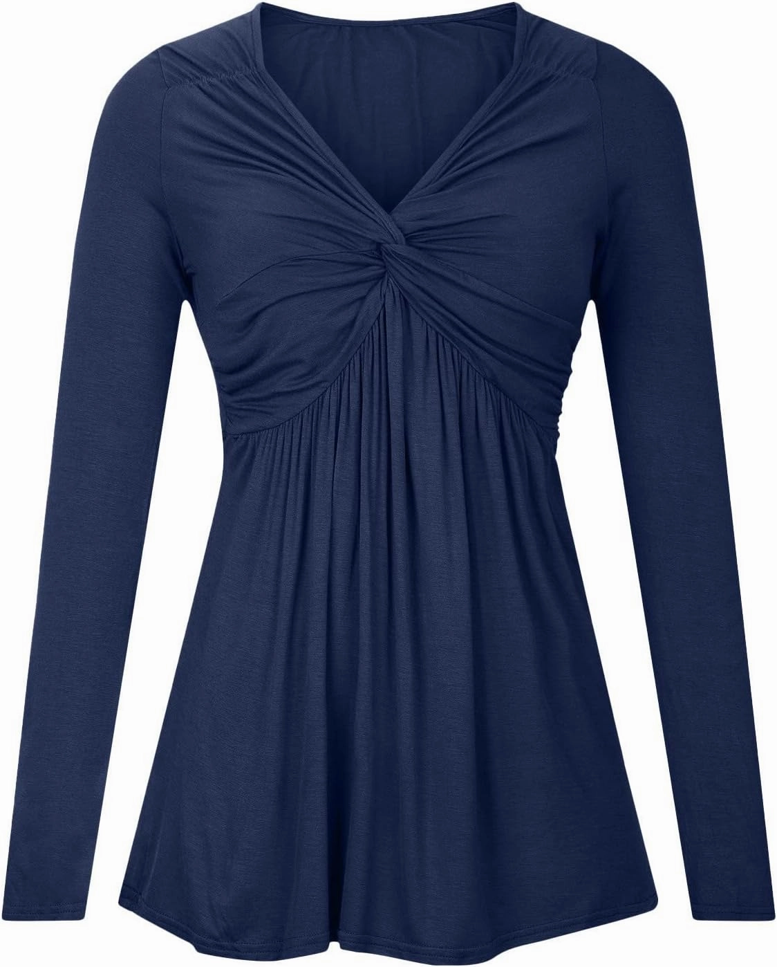 SMIDOW Womens Sexy Twist Front v Neck Tops Trendy Spring Long Sleeve Shirts Solid Casual Loose Comfy Pleated Blouse