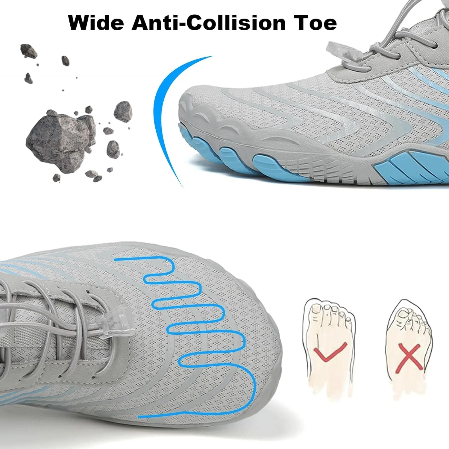 Smoneyful Hiking Footwear Barefoot Shoes Women, Breathable Non Slip, Wide Toe Water Hike, Neuropathy Grounded Comfort Wear
