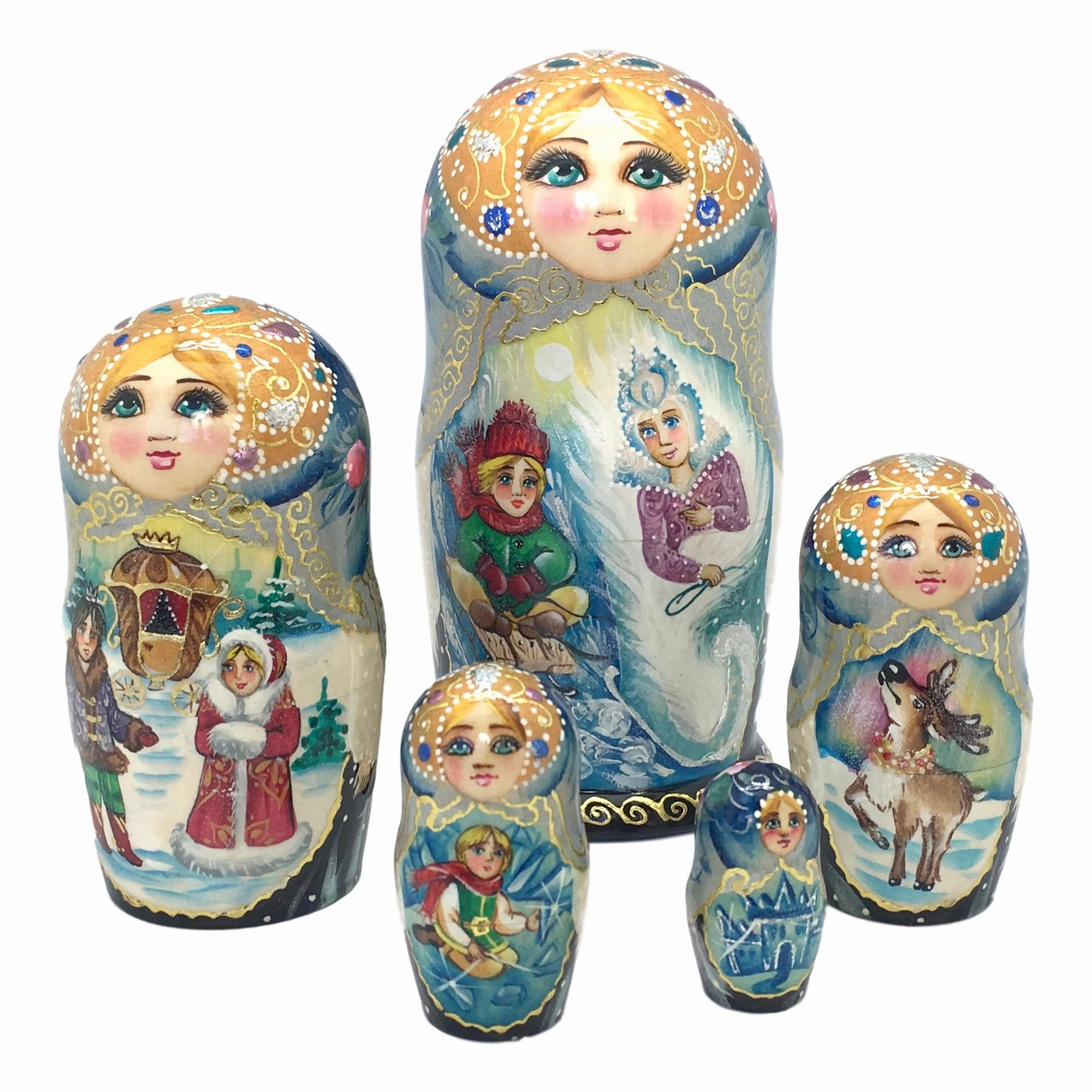 Snow Queen Russian Nesting Dolls Storyteller set of 5