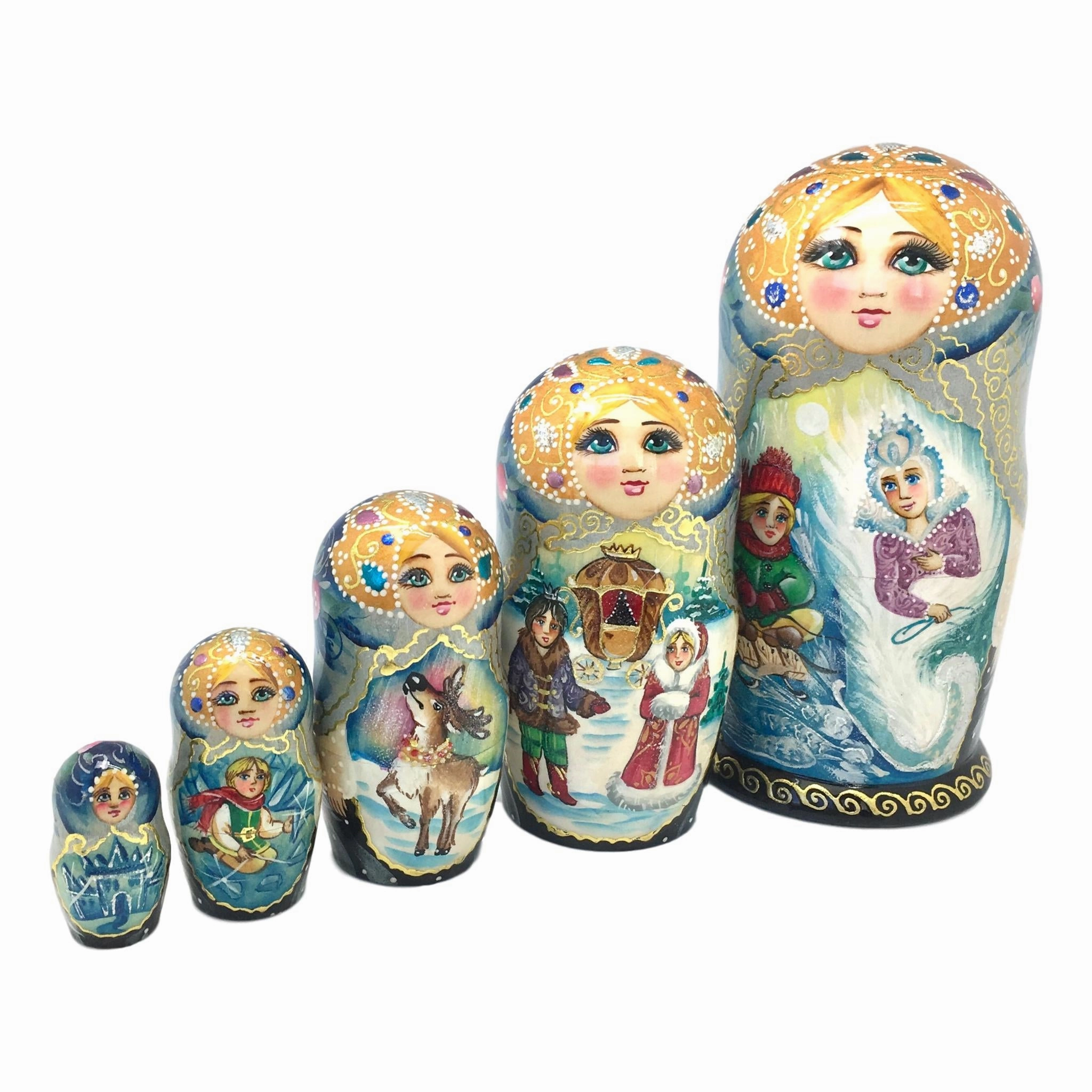 Snow Queen Russian Nesting Dolls Storyteller set of 5