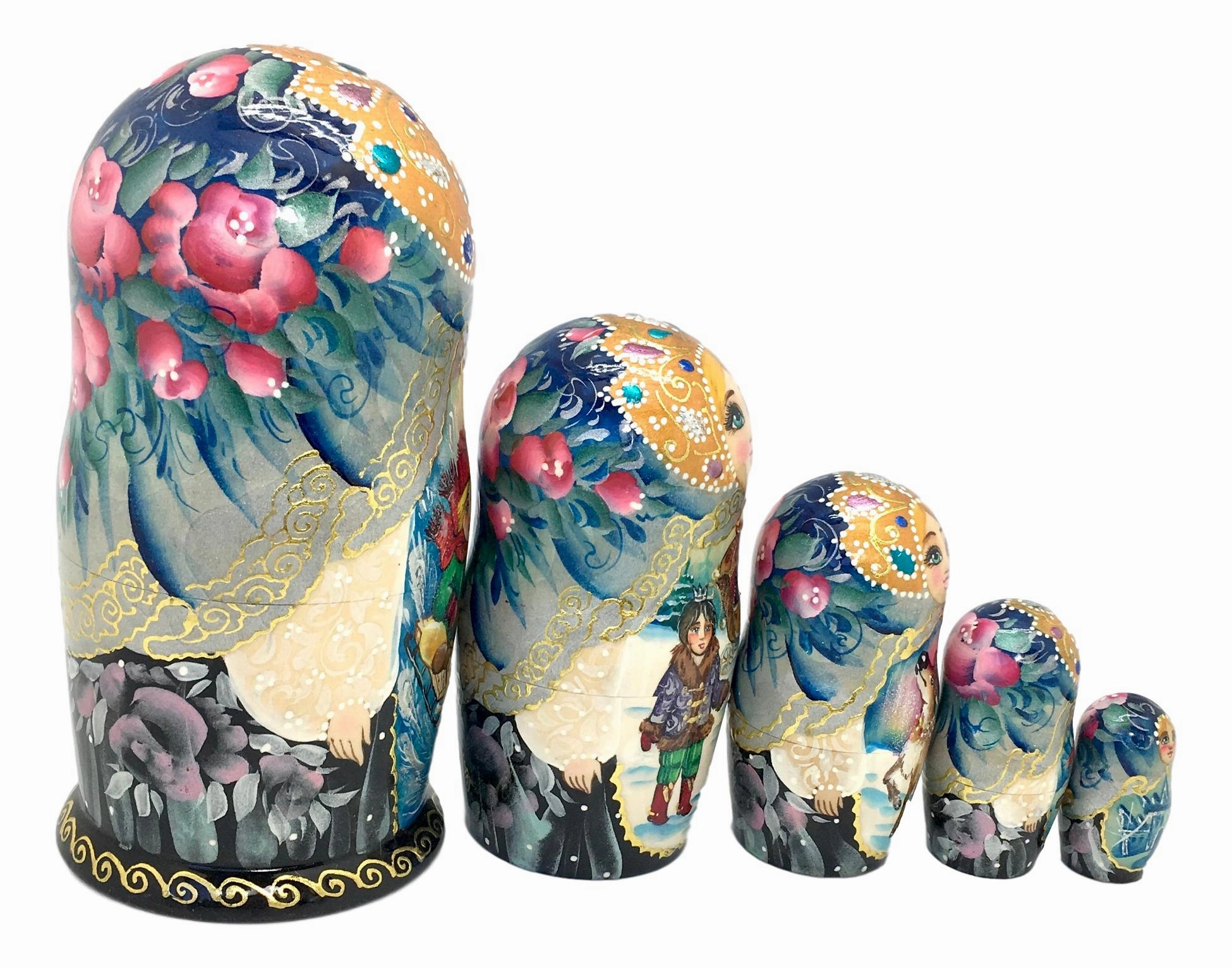 Snow Queen Russian Nesting Dolls Storyteller set of 5