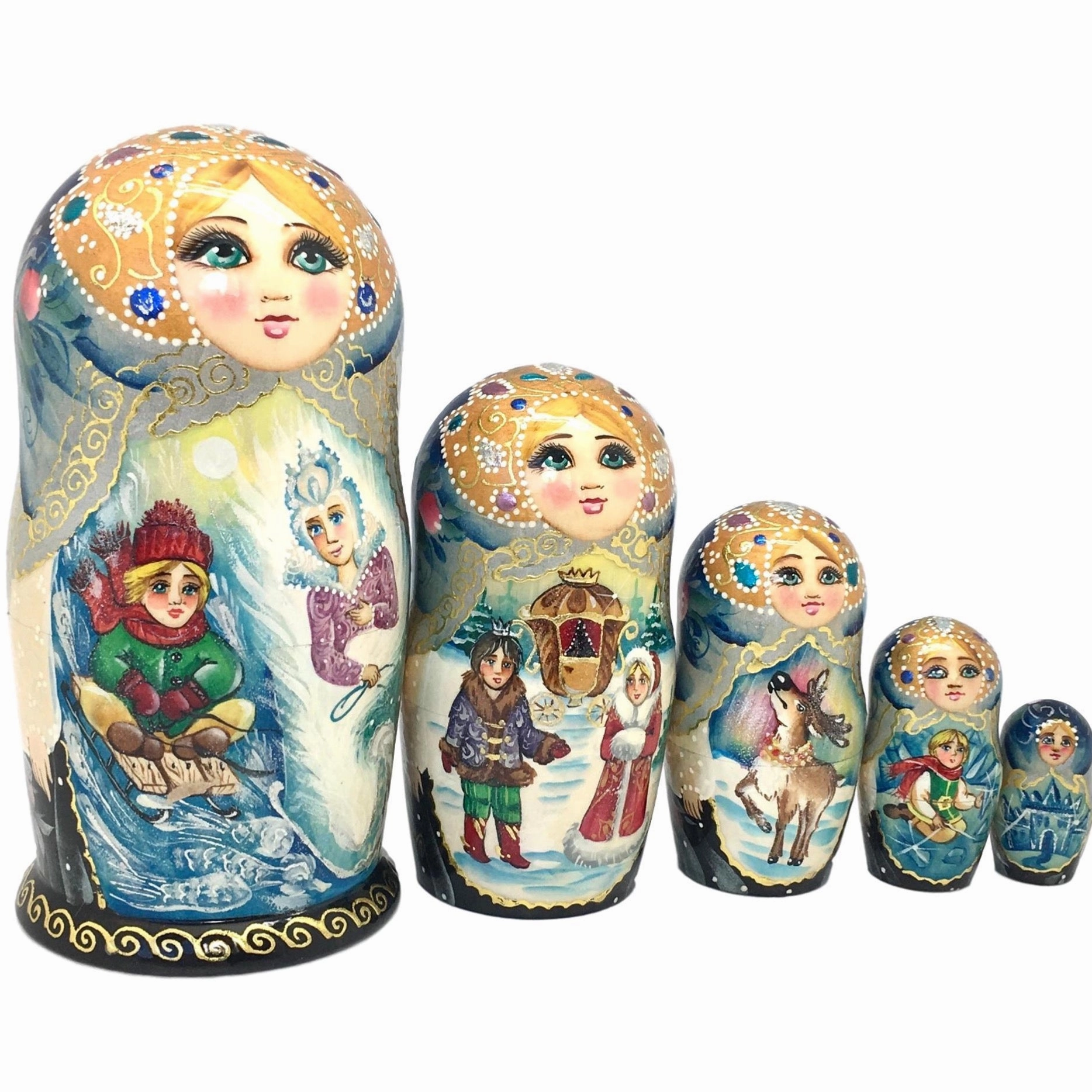 Snow Queen Russian Nesting Dolls Storyteller set of 5