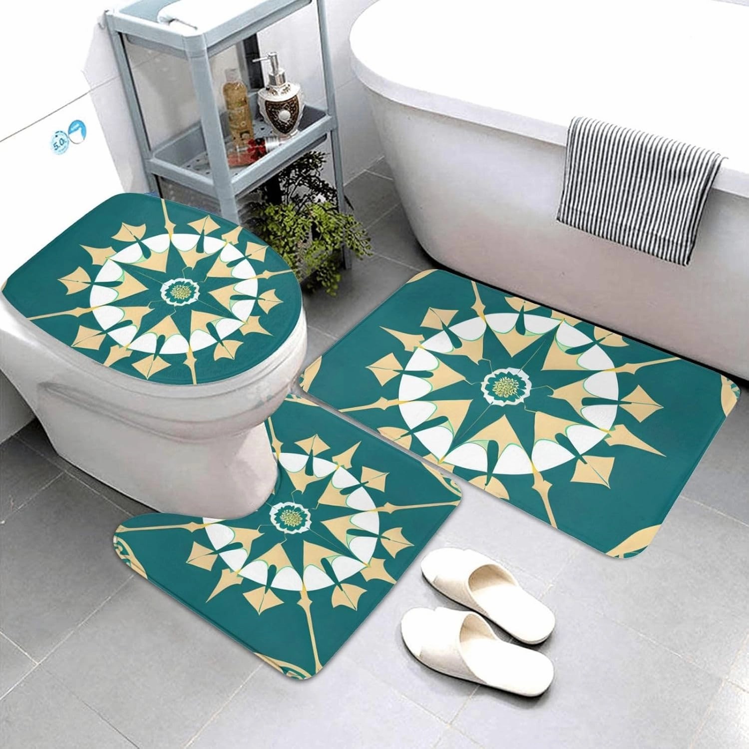 Soft and Comfortable Flannel Bathroom Non Slip Rugs,Super Absorbent Anti-Skid Carpet 3 Pieces/Set Exotic Style Floral
