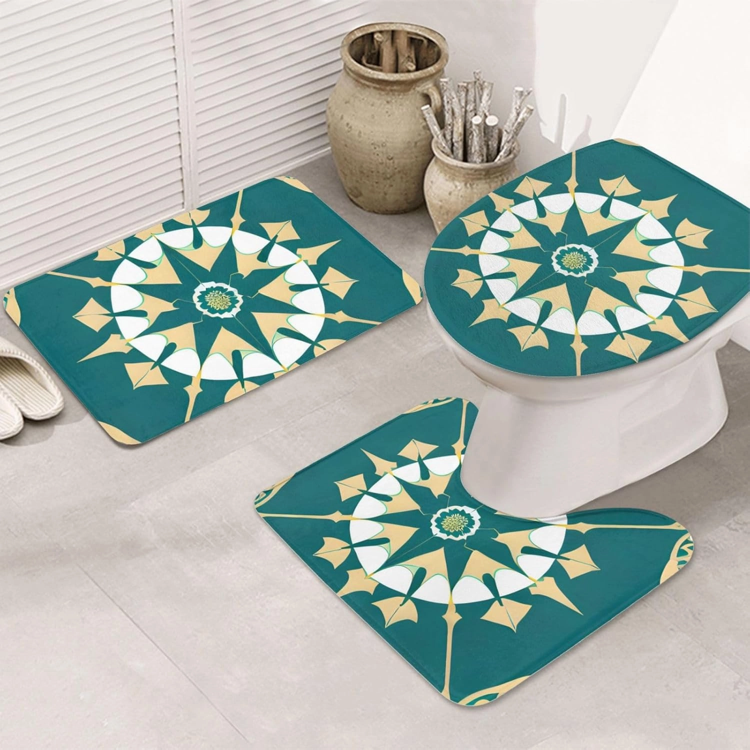 Soft and Comfortable Flannel Bathroom Non Slip Rugs,Super Absorbent Anti-Skid Carpet 3 Pieces/Set Exotic Style Floral