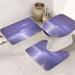 Soft and Comfortable Flannel Bathroom Non Slip Rugs,Super Absorbent Anti-Skid Carpet 3 Pieces/Set Lightning Storm