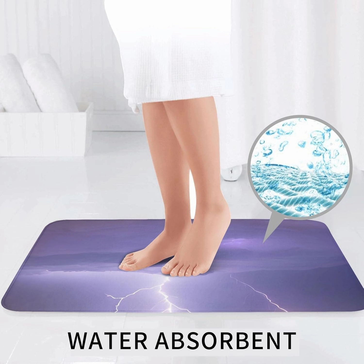 Soft and Comfortable Flannel Bathroom Non Slip Rugs,Super Absorbent Anti-Skid Carpet 3 Pieces/Set Lightning Storm