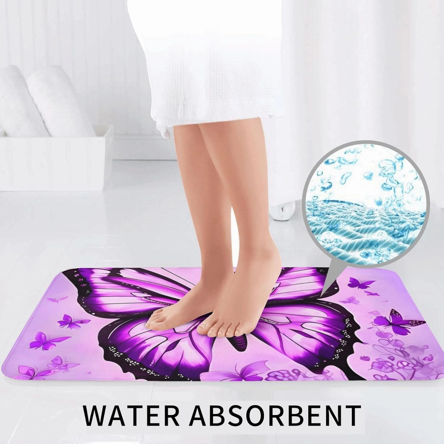 Soft and Comfortable Flannel Bathroom Non Slip Rugs,Super Absorbent Anti-Skid Carpet 3 Pieces/Set Purple Butterfly