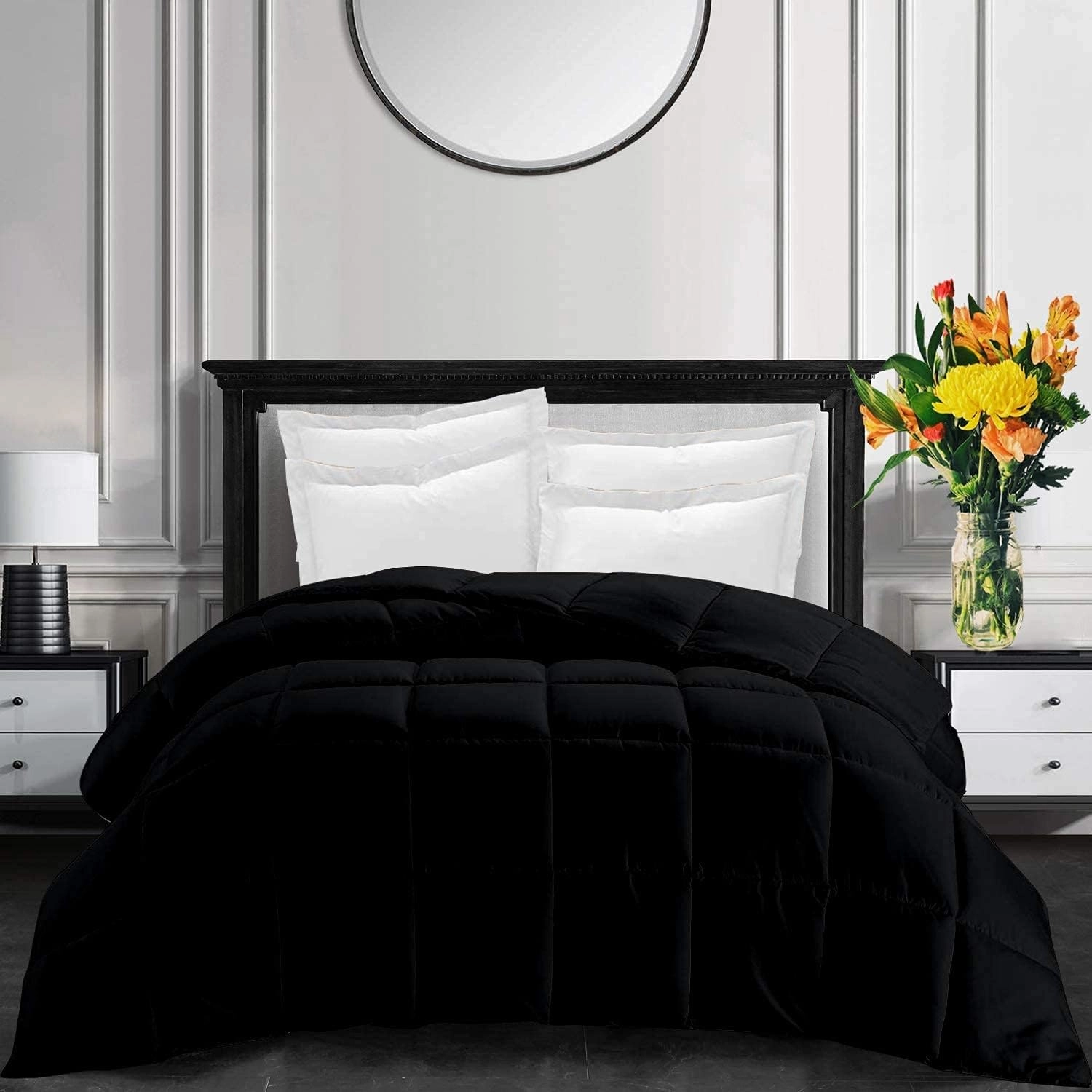 Soft Emperor King Size Comforter 500 GSM 1 Piece Only - 98 x 116 Inches - 1000 Thread Count Egyptian Cotton Bedding Bed in a Bag Comforter Wrinkle & Fade Resistant - Black