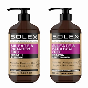 Solex Keratin Shampoo and Conditioner Set for Hair Growth- Sulfate & Paraben Free - Volumizing Shampoo - Treatment for Men & Women Hair Thickening Volumizing Products, (2 pc. X 16.9 Fl Oz / 500mL)