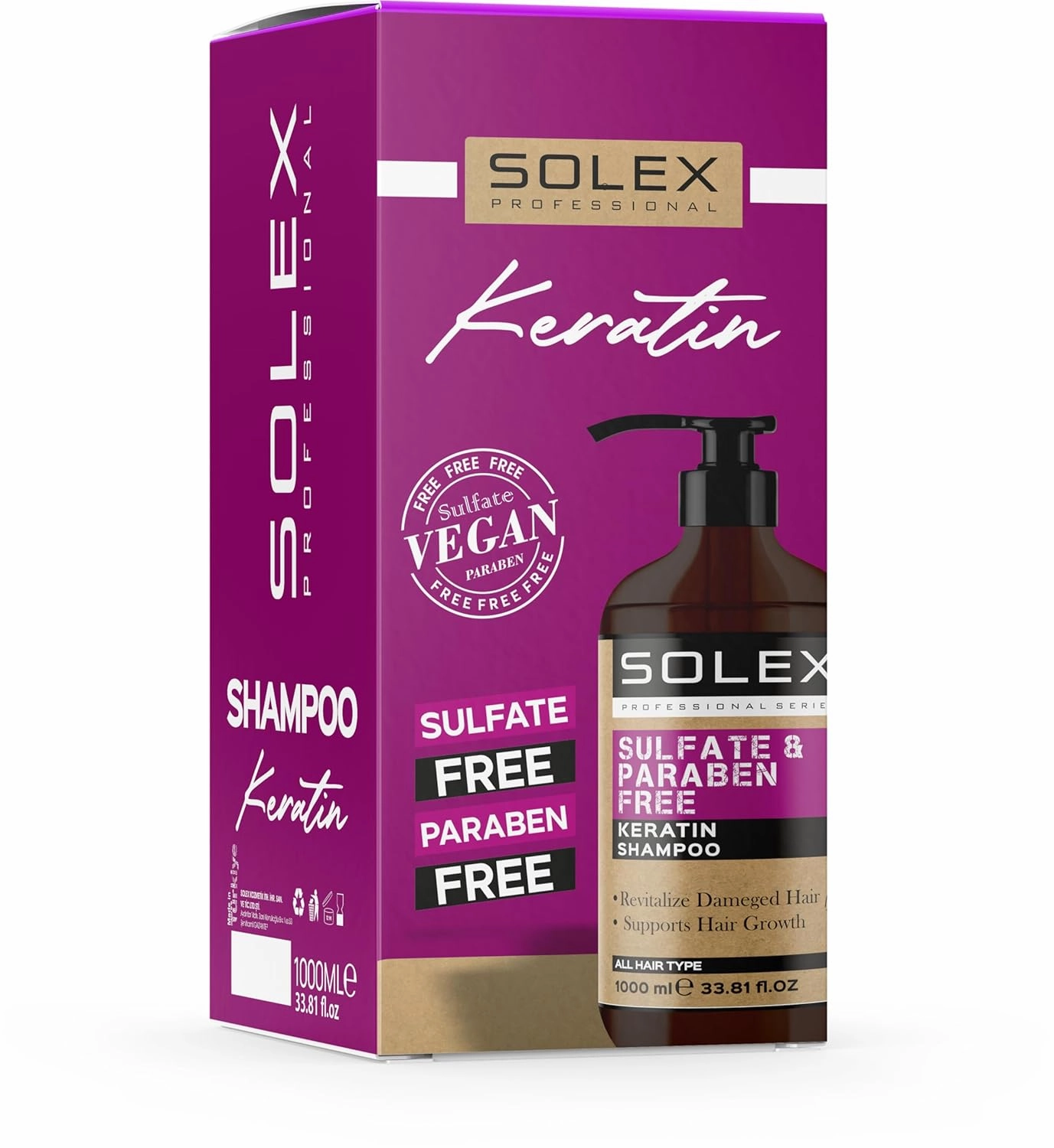 Solex Keratin Shampoo for Hair Growth - Sulfate & Paraben Free - Volumizing Shampoo for Hair Loss - Treatment for Men & Women, Thickening Volumizing Products, (1 Pack x 33.8 Fl Oz. / 1000 mL)