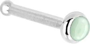 Solid 14k White Gold 2mm Aventurine Quartz Nose Stud Bone 18 Gauge 1/4"