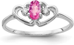 Solid 14k White Gold 5x3mm Oval Pink Sapphire Diamond Engagement Ring (.03 cttw.)