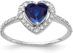 Solid 14k White Gold 6mm Heart Sapphire Blue September Gemstone VS Diamond Engagement Ring (.136 cttw.)