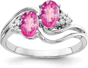 Solid 14k White Gold 6x4mm Oval Pink Sapphire Diamond Engagement Ring (.048 cttw.)