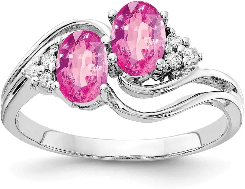 Solid 14k White Gold 6x4mm Oval Pink Sapphire Diamond Engagement Ring (.048 cttw.)