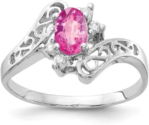 Solid 14k White Gold 6x4mm Oval Pink Sapphire Diamond Engagement Ring (.06 cttw.)