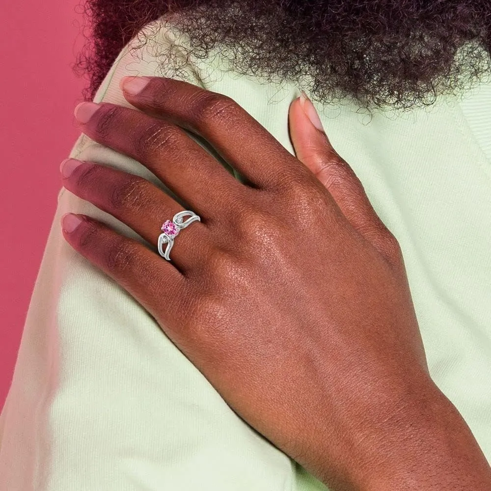 Solid 14k White Gold 6x4mm Oval Pink Sapphire VS Diamond Engagement Ring (.034 cttw.)