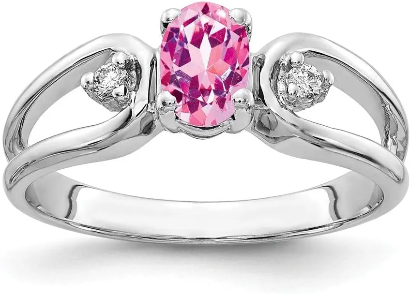 Solid 14k White Gold 6x4mm Oval Pink Sapphire VS Diamond Engagement Ring (.034 cttw.)