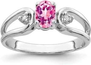 Solid 14k White Gold 6x4mm Oval Pink Sapphire VS Diamond Engagement Ring (.034 cttw.)