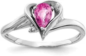 Solid 14k White Gold 6x4mm Pear Pink Sapphire Diamond Engagement Ring (.01 cttw.)