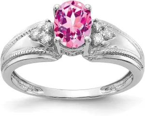 Solid 14k White Gold 7x5mm Oval Pink Sapphire Diamond Engagement Ring (.072 cttw.)