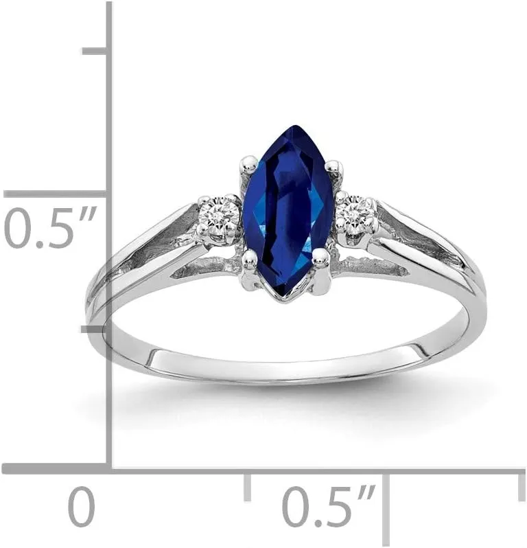 Solid 14k White Gold 8x4mm Marquise Sapphire Blue September Gemstone Diamond Engagement Ring (.04 cttw.)