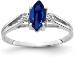 Solid 14k White Gold 8x4mm Marquise Sapphire Blue September Gemstone Diamond Engagement Ring (.04 cttw.)