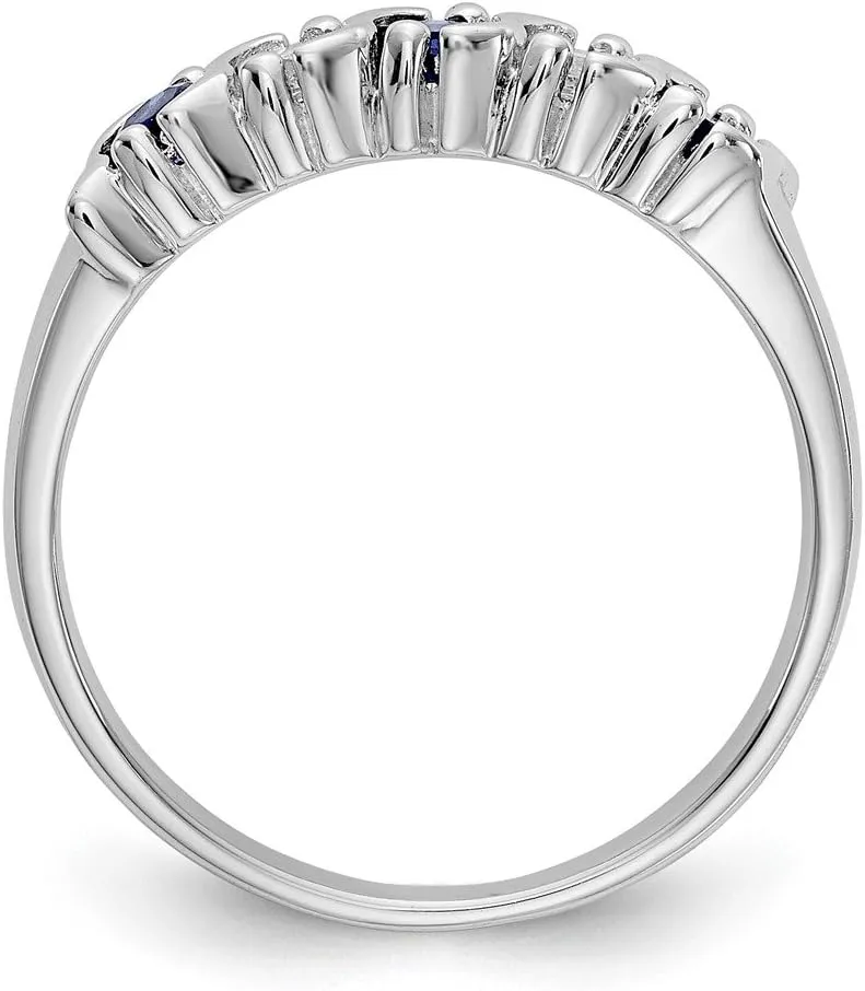 Solid 14k White Gold Diamond Sapphire Blue September Gemstone Wedding Band Ring (.2 cttw.)