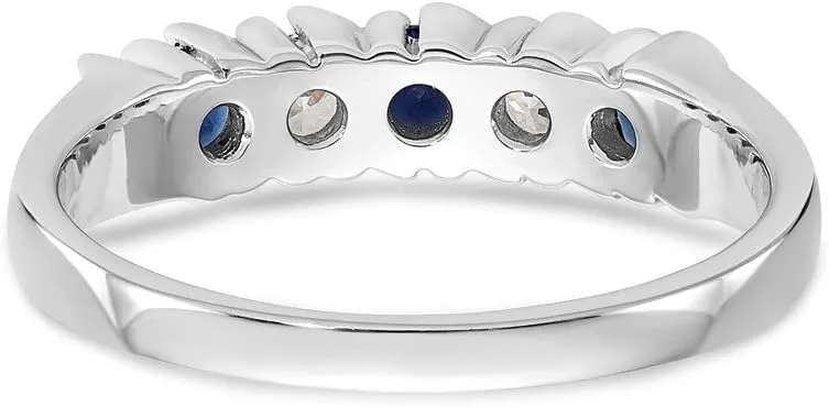 Solid 14k White Gold Diamond Sapphire Blue September Gemstone Wedding Band Ring (.2 cttw.)