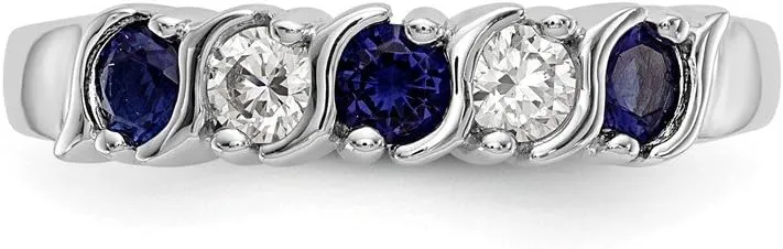 Solid 14k White Gold Diamond Sapphire Blue September Gemstone Wedding Band Ring (.2 cttw.)