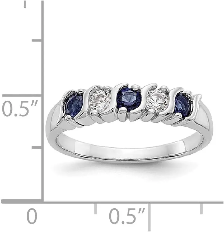 Solid 14k White Gold Diamond Sapphire Blue September Gemstone Wedding Band Ring (.2 cttw.)