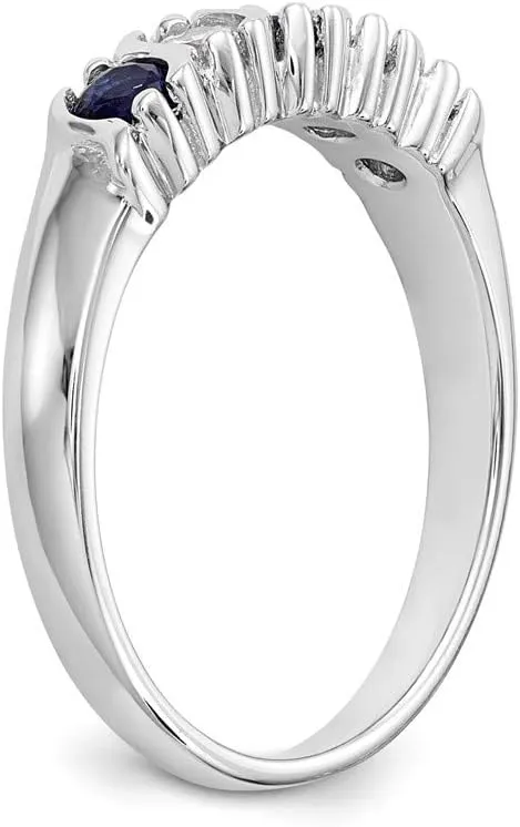 Solid 14k White Gold Diamond Sapphire Blue September Gemstone Wedding Band Ring (.2 cttw.)